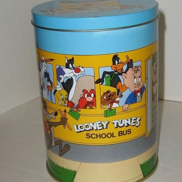 LOONEY TUNES SCHOOL BUS BRACH'S CANDY CANISTER - METAL - 1989 - Picture 1 of 7